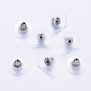 304 Stainless Steel Bullet Clutch Earring Backs, with Silicone Pads, Earring Nuts, Stainless Steel Color, 11.5x11.5x7mm, Hole: 1.2mm(X-STAS-S113-003P)