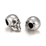 316 Surgical Stainless Steel Beads, Skull, Large Hole Beads, Antique Silver, 25x15x17.5mm, Hole: 7.5mm(STAS-G126-01AS)