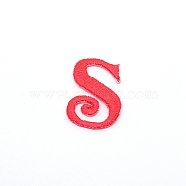 Computerized Embroidery Cloth Iron on/Sew on Patches, Costume Accessories, Appliques, Letter, Red, Letter.S, 25x18x1.4mm(DIY-TAC0007-90S)