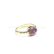 Natural Amethyst Teardrop Open Cuff Rings, Golden Brass Ring, US Size 8(18.1mm)(PW-WG92792-02)