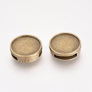 Tibetan Style Alloy Slide Charms Cabochon Settings, Flat Round, Cadmium Free & Nickel Free & Lead Free, Antique Bronze, Tray: 14mm, 16x5mm, Hole: 10x2.5mm, about 400pcs/1000g(PALLOY-Q341-04AB-FF)