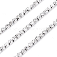 304 Stainless Steel Rhinestone Strass Chains, with Spool, Rhinestone Cup Chains, Unwelded, Stainless Steel Color, 3x3x3mm, about 32.8 Feet(10m)/roll(CHS-G011-08P-01)