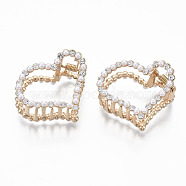 Alloy Claw Hair Clips, with ABS Plastic Imitation Pearl & Crystal Rhinestone, Heart, Light Gold, White, 36.5x45x31mm(X-PHAR-T001-11LG)