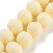 Synthetic Coral Carved Beads Strands, Dyed, Buddhism Theme, Lotus Flower, Lemon Chiffon, 12x11mm, Hole: 2mm, about 32pcs/strand, 13.66''(34.7cm)(CORA-B001-02)