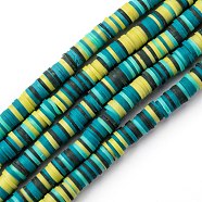 Handmade Polymer Clay Beads Strands, for DIY Jewelry Crafts Supplies, Heishi Beads, Disc/Flat Round, Teal, 6x0.5~1mm, Hole: 1.8mm, about 290~320pcs/strand, 15.75 inch~16.14 inch(40~41cm)(CLAY-R089-6mm-T02B-26)