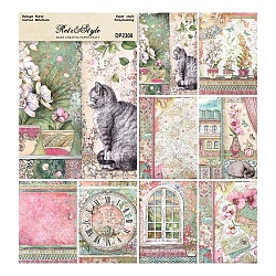 Cat/Flower Pattern Scrapbook Paper, for DIY Album Scrapbook, Background Paper, Diary Decoration, Mixed Color, 210x145mm, 8 style, 1pc/style, 8pcs/set(X-SCRA-PW0010-22)