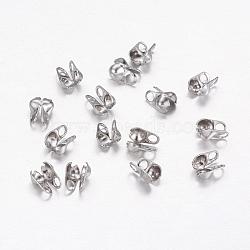 Tarnish Resistant 304 Stainless Steel Bead Tips, Calotte Ends, Clamshell Knot Cover, Stainless Steel Color, 4x1.5mm, Hole: 1mm, Inner Diameter: 1.5mm(STAS-E129-04P)