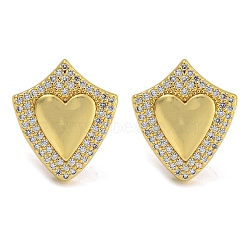 Rack Plating Brass Micro Pave Clear Cubic Zirconia Stud Earrings, Cadmium Free & Lead Free,Real 18K Gold Plated, Heart, 16.5x14mm(EJEW-I313-18A-G)