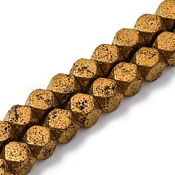 Electroplated Natural Lava Rock Beads Strands, Faceted, Cube, Golden Plated, 6~6.5x6~6.5x6~6.5mm, Hole: 1.2mm, about 62pcs/strand, 16.14''(41cm)(G-A256-C01-01C)