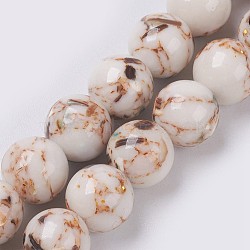 Sea Shell and Synthetic Turquoise Assembled Beads Strands, Round, Old Lace, 8~9mm, Hole: 1.2mm, about 49~50pcs/strand, 15.3~15.7 inch(39~40cm)(G-G758-08-8mm)