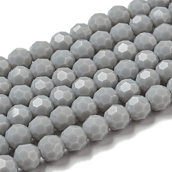 Opaque Glass Beads Stands, Faceted(32 Facets), Round, Gray, 6mm, Hole: 1mm, about 98pcs/strand, 20.47''(52cm)(EGLA-A035-P6mm-D22)