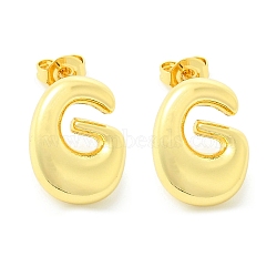 Rack Plating Brass Earrings, Cadmium Free & Lead Free, Long-Lasting Plated, Stud Earrings, Alphabet, Real 18K Gold Plated, Letter G, 14x11mm(EJEW-S222-01G-G)