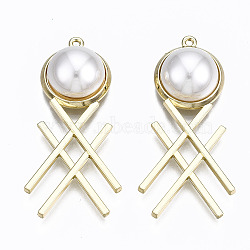 Alloy Pendants, with Imitation Pearl ABS Plastic, Cadmium Free & Lead Free, Light Gold, Creamy White, 41x20x7.5mm, Hole: 1.2mm(PALLOY-T067-214-RS)
