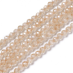 Cubic Zirconia Beads Strands, Faceted, Round, Bisque, 1.5~2x2mm, Hole: 0.2mm, about 178~186pcs/strand, 15~15.5 inch(37.5~38.5cm)(G-F596-48F-2mm)