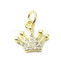 Brass Micro Pave Cubic Zirconia Pendants, with Jump Ring, Real 18K Gold Plated, Crown Charm, Clear, 11x11x2mm, Hole: 3mm(KK-H475-26A-02G)