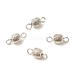 Tibetan Style Alloy Connector Charms, with 304 Stainless Steel Loops, Barrel with Round Pattern, Antique Silver & Stainless Steel Color, 13.5x5.5mm, Hole: 2mm(PALLOY-JF01362-05)