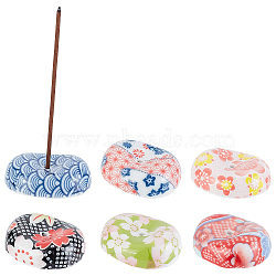 AHADEMAKER 6Pcs 6 Style Portable Incense Burner, Multi Purpose Oval Shape Porcelain Incense Holder, Home Office Teahouse Zen Buddhist Supplies, Mixed Patterns, 35x29x13mm, Hole: 2.5mm, 1pc/style(AJEW-GA0004-33)