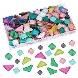 AHADERMAKER 250g Mixed Shape with Glitter Powder Mosaic Tiles Glass Cabochons, for Home Decoration or DIY Crafts, Mixed Color, 9~17x9~27x4~5mm, about 150pcs/250g(DIY-GA0003-68)