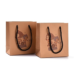 Rectangle Kraft Paper Bags, with Handles, for Gift Bags and Shopping Bags, Panda Pattern, 15.5x14x7.2cm, Fold: 155x140x4mm(CARB-F008-04G)