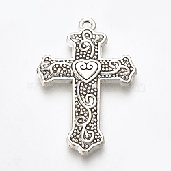 Tibetan Style Alloy Pendants, Cross, Lead Free & Cadmium Free, Antique Silver, 33x22x2.5mm, Hole: 1.5mm, about 285pcs/500g(TIBE-T010-08AS-RS)