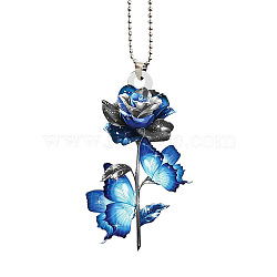 Printed Acrylic Pendant Decorations, with Iron Ball Chain for Car Hanging Decorations, Flower, 100x95x5mm(PW-WG92124-02)