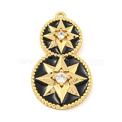 Rack Plating Brass Micro Pave Cubic Zirconia Pendants, with Enamel, Cadmium Free & Lead Free, Long-Lasting Plated, Gourd
 with Star Charms, Black, 27.5x16x3mm, Hole: 1.2mm(KK-N255-04A-G-RS)