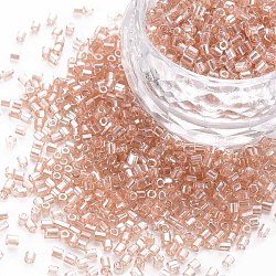 Glass Bugle Beads, Transparent Colours Luster, Dark Salmon, 2.5~3x2mm, Hole: 0.9mm, about 15000pcs/pound(SEED-S032-11A-109A)