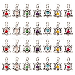 DIY 50Pcs Antique Silver Plated Alloy Synthetic Turquoise Pendants, Tortoise Charm, Dyed, Mixed Color, 20x13x4mm, Hole: 2mm, 50pcs(PALLOY-SC0004-14)