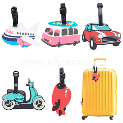 5Pcs 5 Style PVC Luggage Tag, Travel ID Labels, Suitcase Name Tags, Cartoon Style Vehicle, Mixed Patterns, 110~145mm, Pendant: 65~117x57~95x5~6.5mm, 1pc/style(AJEW-BC0003-87)