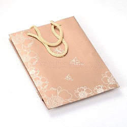 Rectangle Flower and Butterfly Pattern Cardboard Paper Bags, Gift Bags, Shopping Bags, with Nylon Cord Handles, BurlyWood, 15x11x6cm(CARB-O001-B-01)