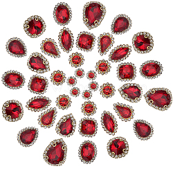 100Pcs 10 Style Flower/Horse Eye/Teardrop Sew on Rhinestone, Transparent Glass Rhinestone Multi-Strand Links, with Iron Prong Settings, Faceted, Light Siam, 8~23x8~17.5x4~7mm, Hole: 0.9~1.6mm, 10pcs/style(RGLA-GF0001-14B)