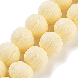 Synthetic Coral Carved Beads Strands, Dyed, Buddhism Theme, Lotus Flower, Lemon Chiffon, 12x11mm, Hole: 2mm, about 32pcs/strand, 13.66''(34.7cm)(CORA-B001-02)