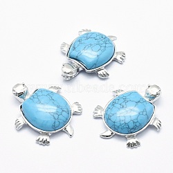 Synthetic Turquoise Pendant, with Alloy Findings, Tortoise, Platinum, Dyed, 38x30.5x8.2mm, Hole: 3x4.5mm(G-G759-B03)