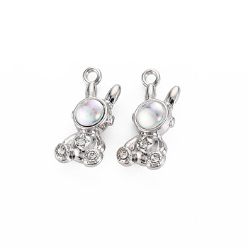Rack Plating Alloy Charms, with Crystal Rhinestone and Resin, Cadmium Free & Nickel Free & Lead Free, Rabbit, Platinum, White, 22x10x7.5mm, Hole: 1.8mm