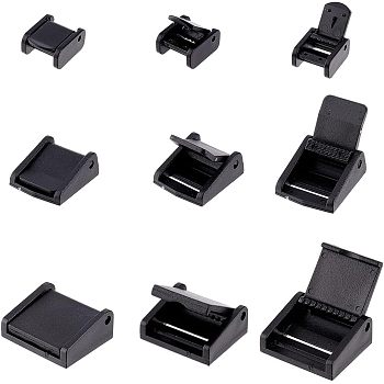 42Pcs 3 Style Plastic Cam Buckle, Webbing Strap Toggle Clip, Rectangle, Black, 18~29x14~32x8.5~13.5mm, 14pcs/style