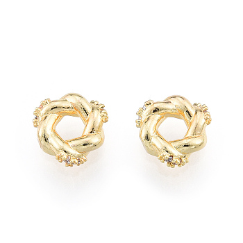 Brass Beads, with Crystal Rhinestone, Twisted Ring, Nickel Free, Real 18K Gold Plated, 8.5x8.5x2.5mm, Hole: 3mm