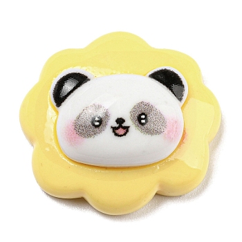 Cute Animal Opaque Resin Cabochons, Cartoon Panda Cabochons, Yellow, 21x23x9.5mm