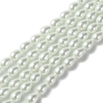Glass Pearl teardrop, Beads Strands, White, 7x5mm, Hole: 1mm, about 56pcs/strand, 15.7 inch