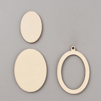 Wood Pendant Cabochon Settings, For Jewelry Keychain DIY Craft Making, Oval, Tray: 40x27.5mm, 38~50x25~42.5x2.3mm, Hole: 2.5mm, 3pcs/set