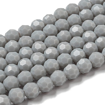 Opaque Glass Beads Stands, Faceted(32 Facets), Round, Gray, 6mm, Hole: 1mm, about 98pcs/strand, 20.47''(52cm)