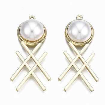 Alloy Pendants, with Imitation Pearl ABS Plastic, Cadmium Free & Lead Free, Light Gold, Creamy White, 41x20x7.5mm, Hole: 1.2mm