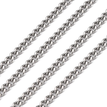 Tarnish Resistant 304 Stainless Steel Curb Chains, with Spool, Unwelded Twisted Chains, Stainless Steel Color, 4x3x0.8mm, about 164.04 Feet(50m)/roll