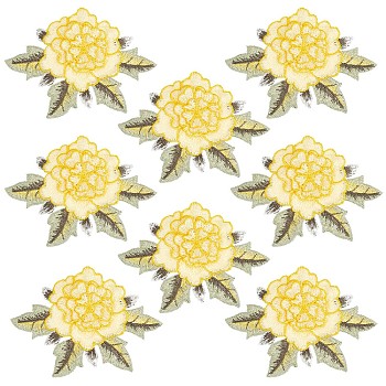 Peony Shape Water Soluable Multi-Layer Appliques, Embroidery Cloth Sew on/Iron on Patches, Clothing Patches, Yellow, 90x122x3.5mm