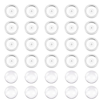 Unicraftale 50Pcs 201 Stainless Steel Plain Edge Bezel Cups, Cabochon Settings, Flat Round with 50Pcs Glass Cabochons, Stainless Steel Color, Tray: 8mm, 10x2mm