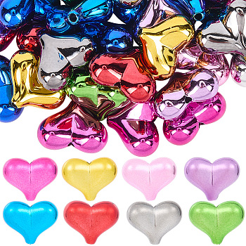 60Pcs UV Plating Opaque Acrylic Beads, Heart, Mixed Color, 16.5x21x9.8mm, Hole: 2mm