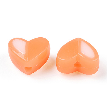 Two Tone Opaque Acrylic Beads, Imitation Jelly, Heart, Light Salmon, 14x16.5x9.5mm, Hole: 2.8mm, about 349pcs/500g