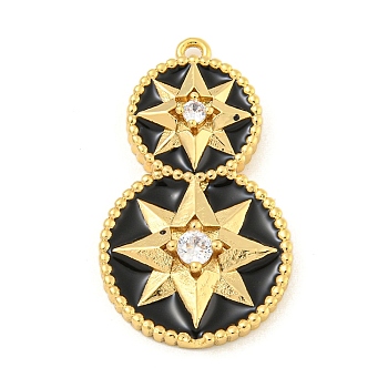 Rack Plating Brass Micro Pave Cubic Zirconia Pendants, with Enamel, Cadmium Free & Lead Free, Long-Lasting Plated, Gourd
 with Star Charms, Black, 27.5x16x3mm, Hole: 1.2mm