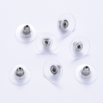 304 Stainless Steel Bullet Clutch Earring Backs, with Silicone Pads, Earring Nuts, Stainless Steel Color, 11.5x11.5x7mm, Hole: 1.2mm