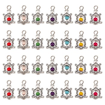 DIY 50Pcs Antique Silver Plated Alloy Synthetic Turquoise Pendants, Tortoise Charm, Dyed, Mixed Color, 20x13x4mm, Hole: 2mm, 50pcs