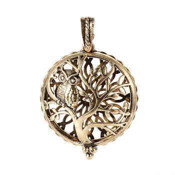 Alloy Diffuser Locket Pendants, with Magnetic, Flat Round, Antique Bronze, 43x36x10mm, Hole: 7x4mm